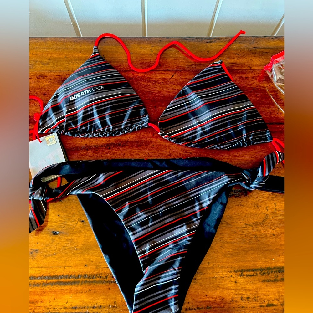 Black and Red Striped Bikini